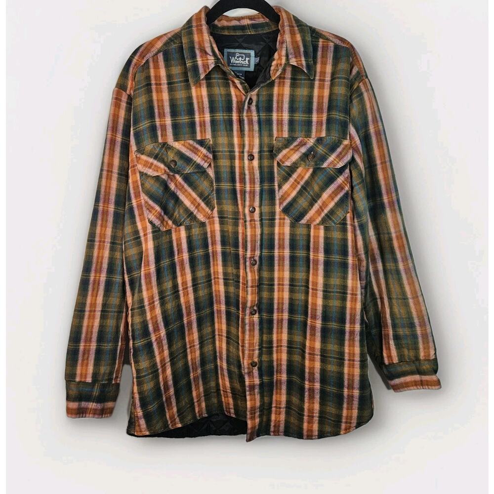 VTG Woolrich Shirt Jacket Unisex Large Green Pink Plaid Lined Quilted Insulated
